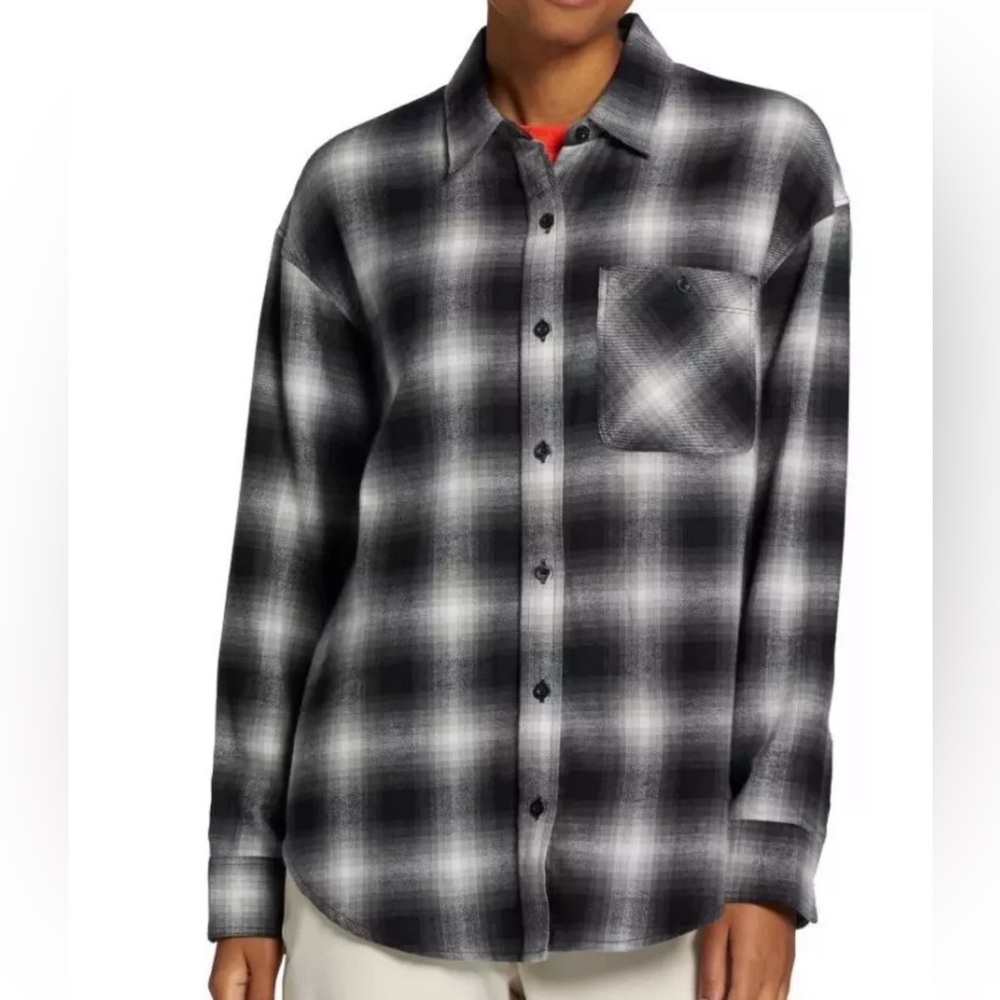 Alpine Design Black White Plaid Journey Oversized Flannel Shirt Small NEW Grunge